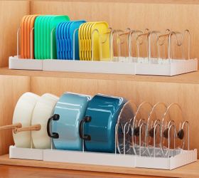 2 Pack Expandable Pots and Pans Organizer, lid organizer 9 Adjustable Stainless Steel Dividers，For Kitchen Countertop Cabinet and Pantry, For Food Con