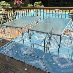 Vintage Wrought Iron & Glass Patio Set of 2 Tables  +  8 Chairs 