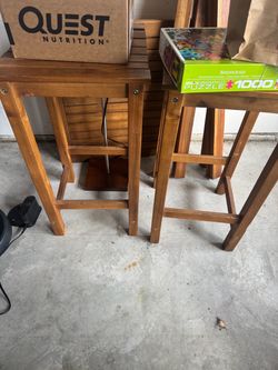 Crate/Barrel bar table and 2 stools