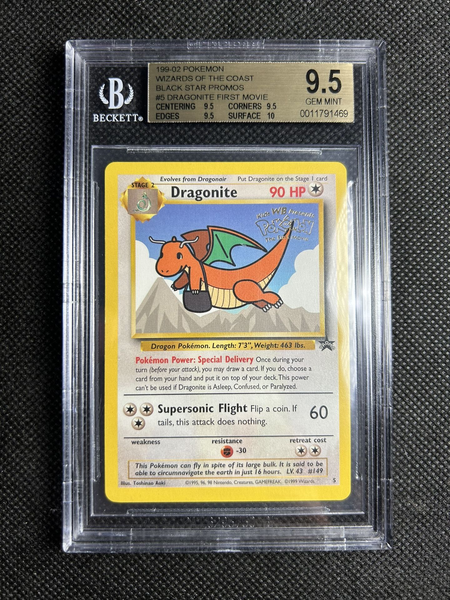 1999 Pokemon Game Black Star Promos #5 DRAGONITE First Movie Quad BGS 9.5+ True Gem Mint