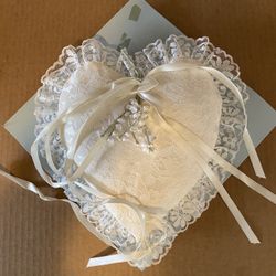 Vintage Wedding Ivory Ring Pillow Cushion, Satin Heart Shape Decoration For Engagement Propose
