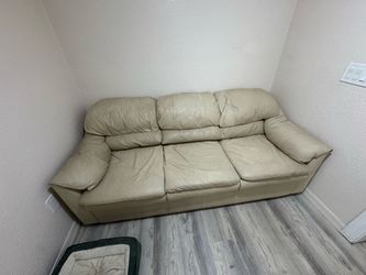 Cream Leather 3-Seat Sofa