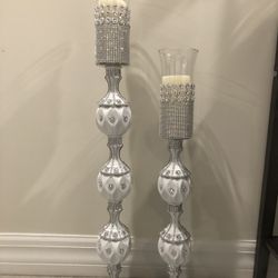 Beautiful White Hands Made Candle Holder With Rhinestones ,candles Not Including