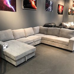 Grey Fabric Sleeper Sectional w Storage Chaise