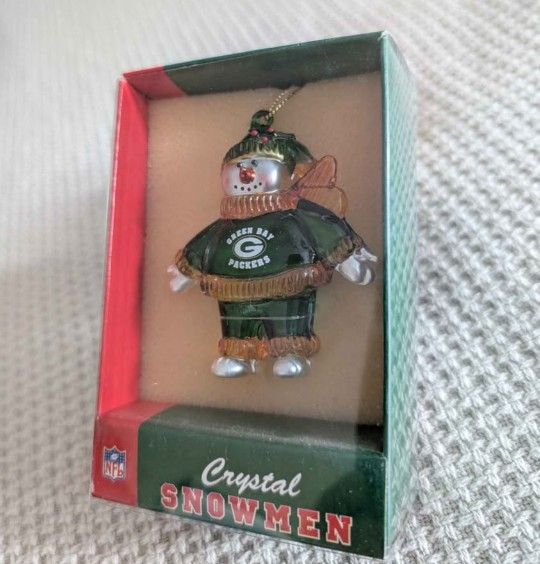 NFL Themed Green Bay Packers Crystal Snowman Ornament