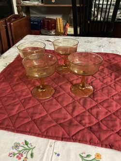 Amber Glass Coupe Champagne Glasses Set of 4