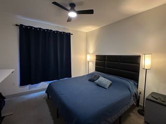 King Bed, Frame, Headboard, Bedding and Curtains