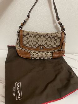 Y2K COACH #10984 Chelsea Signature Flap Bag - Brown Leather/Tan Jacquard
