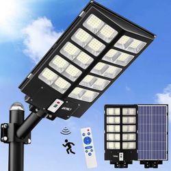 3000W Solar Street Lights Outdoor,300000LM 6500K Commercial Parking Lot Lights Dusk to Dawn, Waterproof Solar Security Flood Lamps with Motion Sensor 