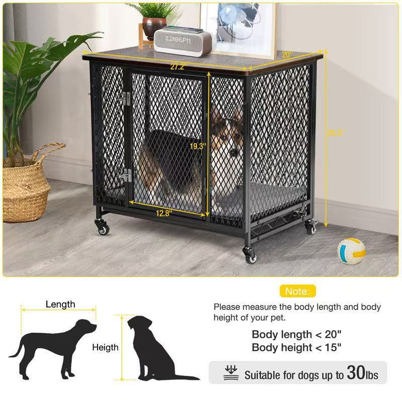 🥨Aivituvin-AIR78 27.2”Width Dog Crate Furniture, Side End Table with Tray, Cushion and Casters - Medium