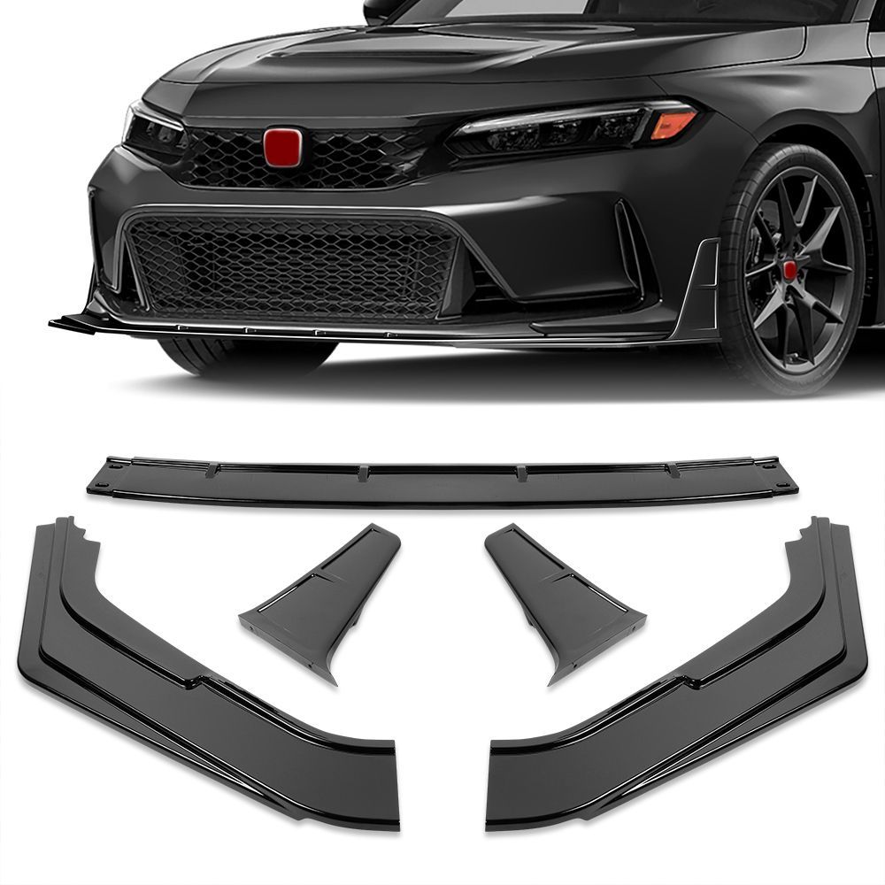 For 2023 2024 2025 2026 Honda Civic Type-R FL5 Painted Black Front Bumper Lip Spoiler -(2-PU-205-PBK