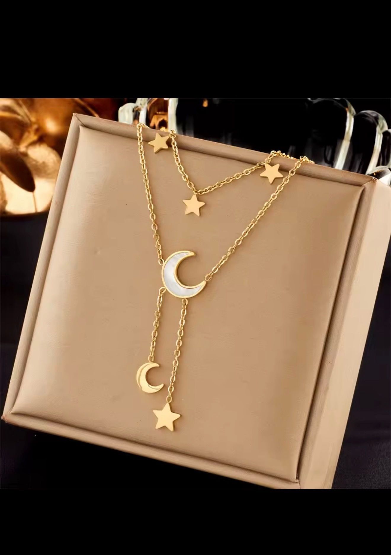 Gold Moon & Star Layered Necklace- Gold Color