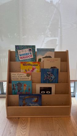 Natural Birch Book Display Stand, 5-Shelf Storage for Kid's Books