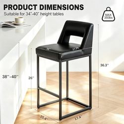 K443 $50  Counter Height Black Bar Stools Set of 2 for Kitchen Counter Modern Bar Chairs with Backs for Kitchen Island with Upholstered Faux Leather S
