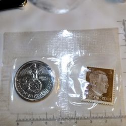 1938 5 Reichsmarks and postage stamp