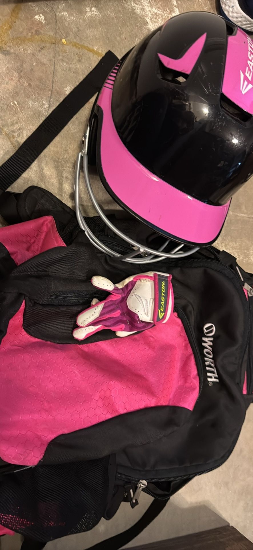 Girls softball Helmet, Batting Glove And Bag