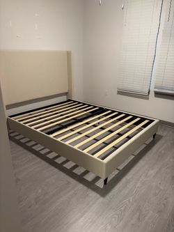Wayfair Beige Wingback Upholstered Queen Bed Frame