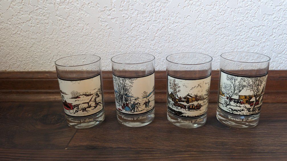 Vintage Currier And Ives Arby's Winter Christmas Tumblers