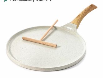 (D-28) SENSARTE 12 Inch Nonstick Crepe Pan Ceramic Coating Pancake Pan White Natural Ceramic Coating Dosa Pan Pancake Flat Skillet Tawa Griddle with S