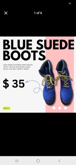 Blue suede platform ankle boots, size 9
