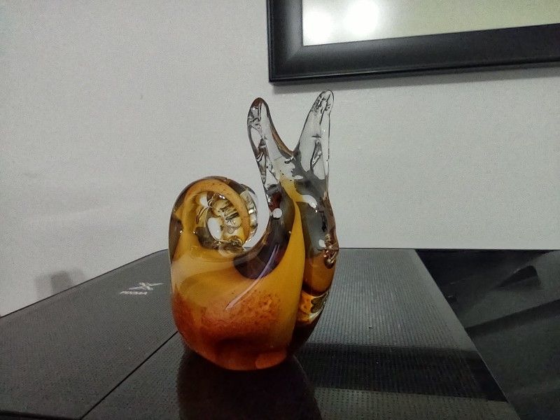 GlassArt Glass SNAIL Paperweight Figurine Clear Yellow Orange Red.