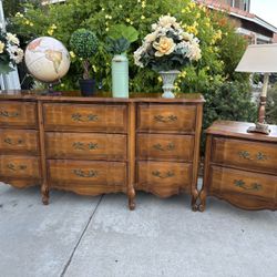Antique Drexel Mid Century Solid Wood 11 Drawer Dresser Furniture Set Great Condition 
