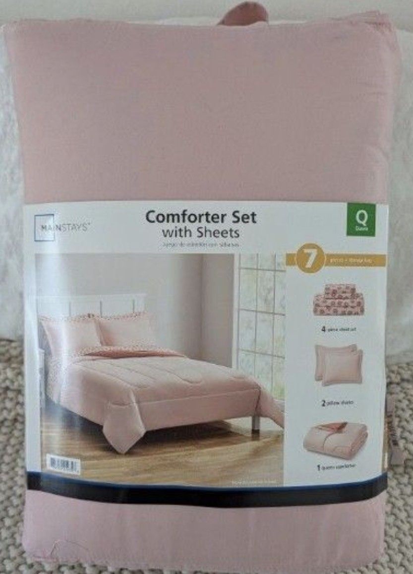 New Pink Reversible Bed in a Bag Comforter Set