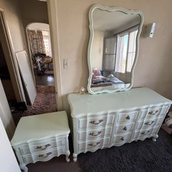 Must Sell By Sunday! Vintage 3 Piece French Provincial set: solid wood dresser, mirror, nightstand