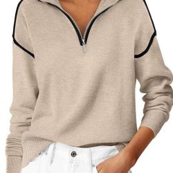 ANRABESS Womens Quarter Zip Sweaters Fall Long Sleeve V Neck Shirts Collared Business Casual Tops Knit Pullover Sweatshirts