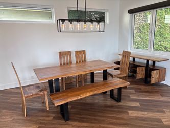 6 piece wood table set & hutch