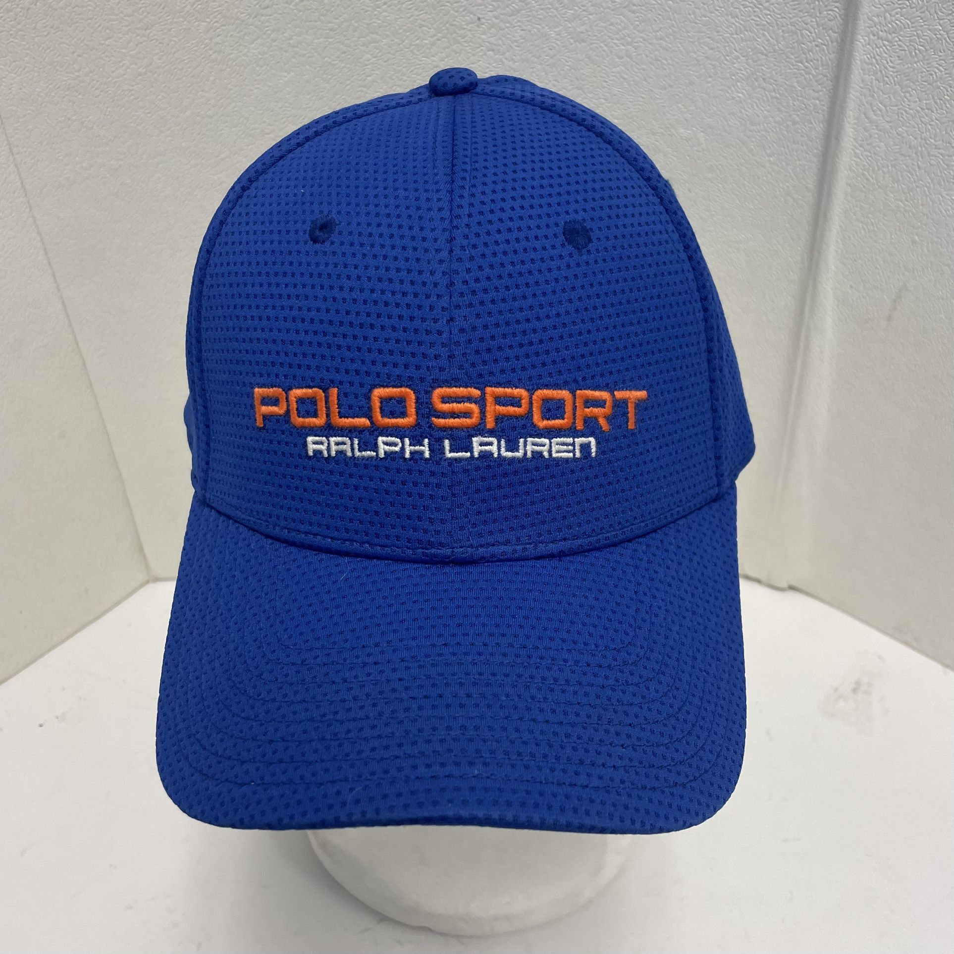Vintage POLO SPORT RALPH LAUREN FITTED Hat Cap FLEXFIT - MESH - BLUE ORANGE
