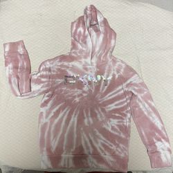 DKNY Girls Pink Tie Dye Hoody Sweatshirt 2 Way Sequins Logo