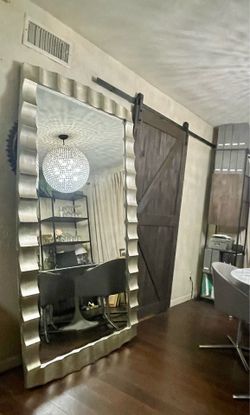 Gorgeous Massive 7’ w x 4’ h Howard Elliott Silver Leaf Wave Mirror