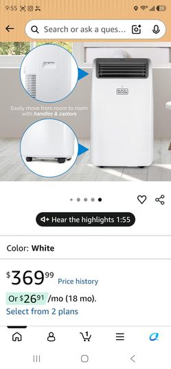 BLACK+DECKER Smart Portable Air Conditioner, 12,000 BTU (8,350 BTU SACC) for Rooms up to 550 Sq. Ft., Smart Portable AC with Follow Me Remote and Wind
