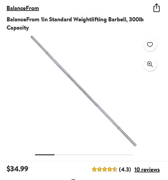 Weightlifting 1" Barbell 300lb Capacity 5" Long NEW in Packaging