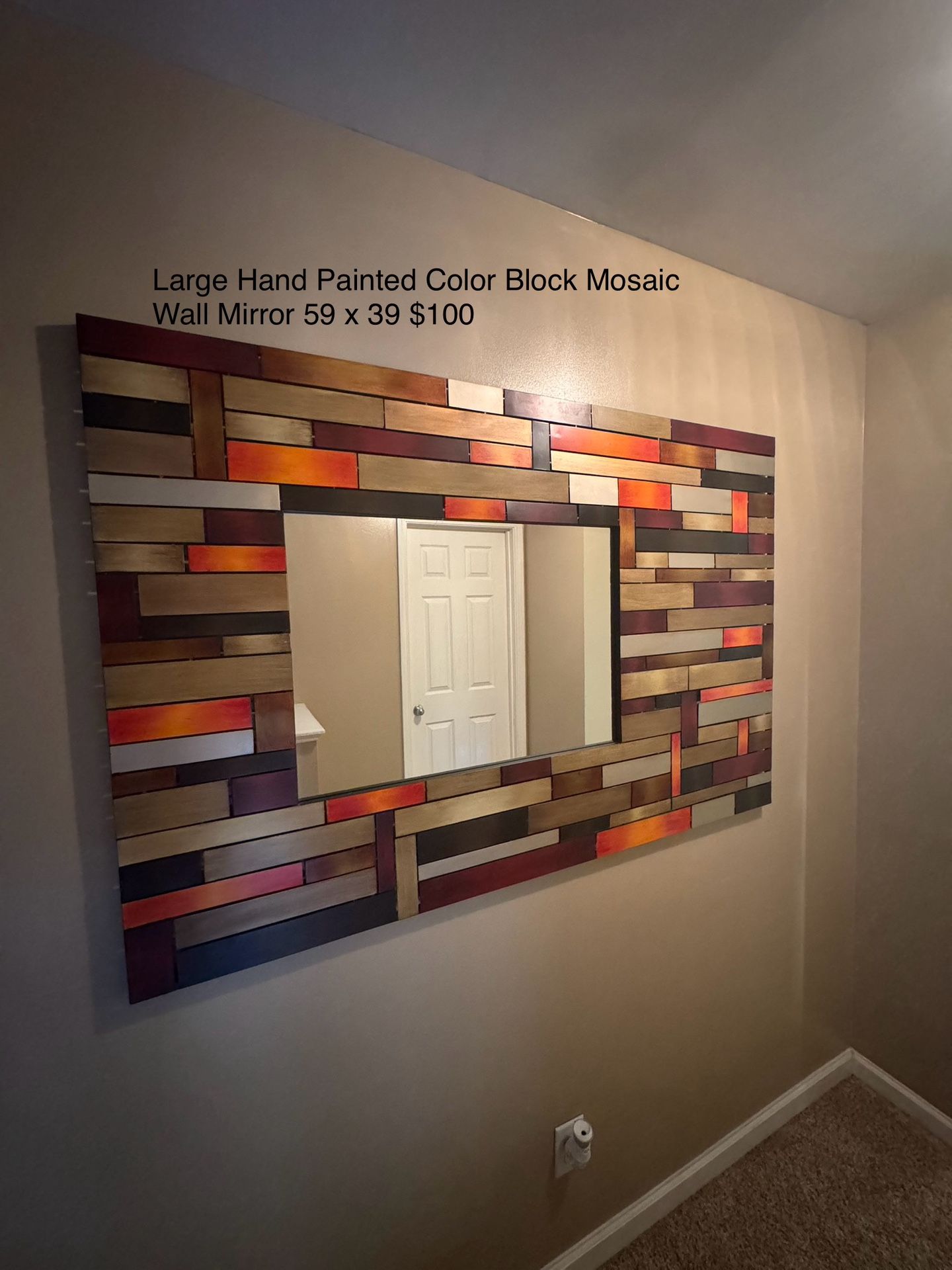 Large Hand Painted Color Block Mosaic Wall Mirror