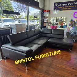 🔥 Sectional Sofa, Black Color, Faux Leather, Brand New.