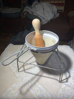 Kitchen canning colander, stand and pestle