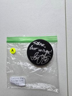 Scott Young Signed Hockey Puck (PSA Authenticated & Inscribed)