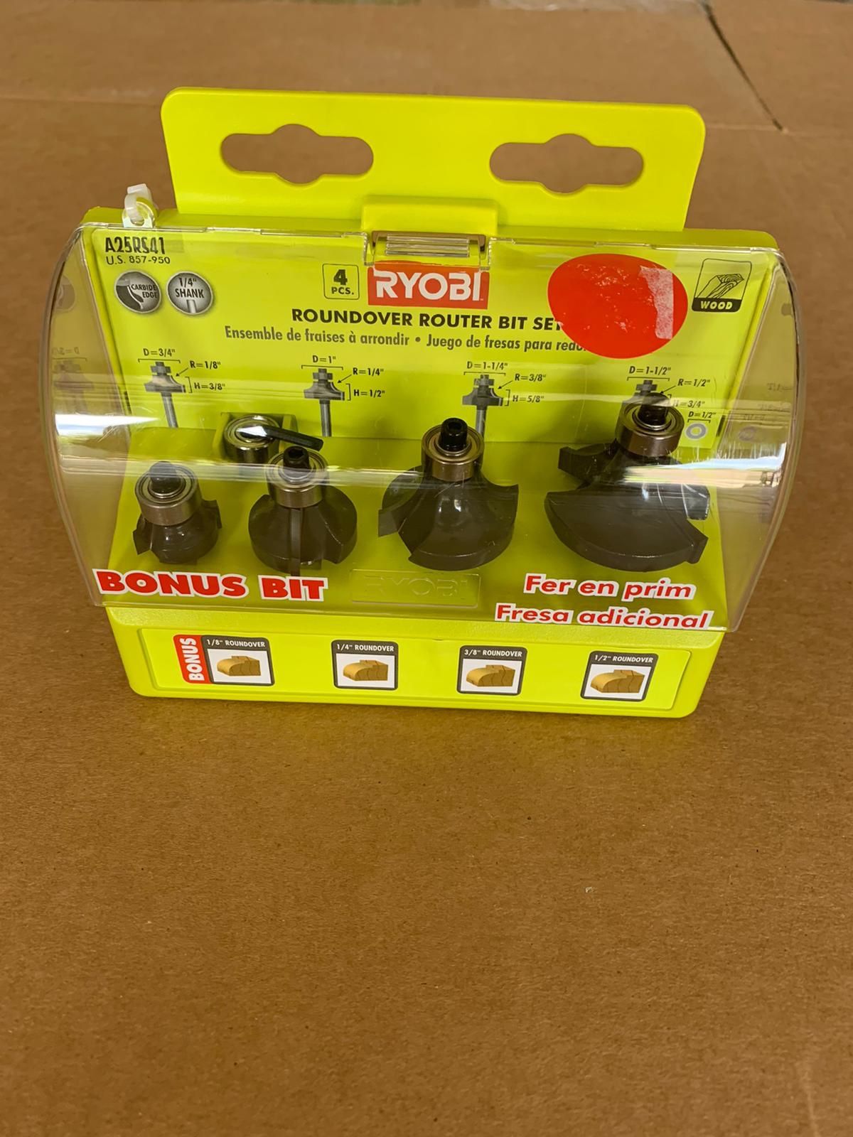 Ryobi 4 Piece Roundover Router Bit Set Wood 1/4" Shank A25RS41 Bonus Bit New