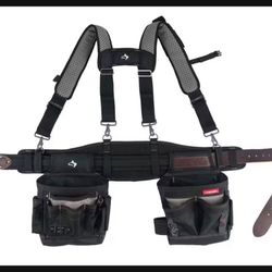 Electricians 2-Bag Work Tool Belt with Suspenders 