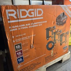 Ridgid 6 Gal. Portable Electric Pancake Air Compressor w/ 18GA Brad Nailer, 16GA Straight Finish Nailer, & 18GA Finish Stapler