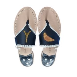 NEW Jack Rogers Embroidered Navy Paris Sandals Eiffel Tower and a croissant