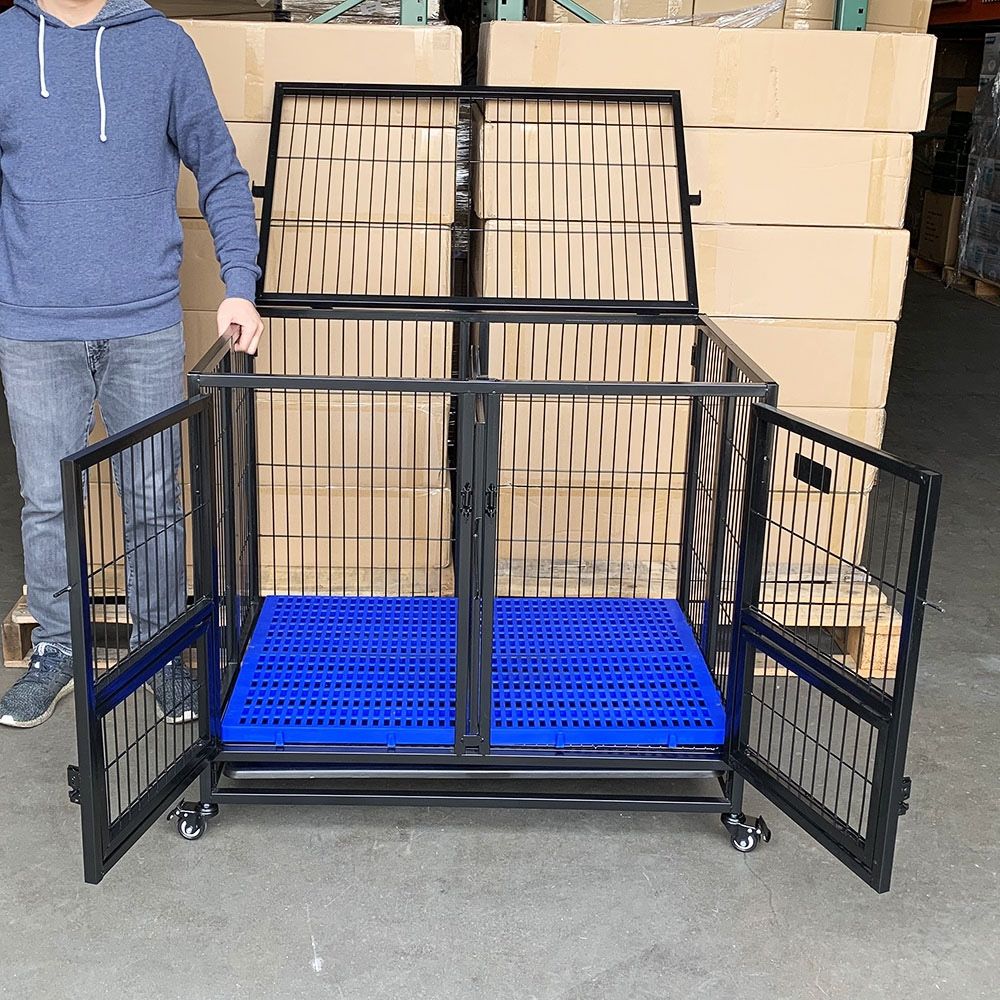 New in box $160 Heavy-Duty Dog Cage Crate 37x25x33” Double-Door Folding Kennel w/ Divider, Tray, Wheels 
