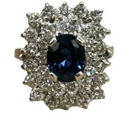 GIA Sapphire & Diamond 14K White Gold Cocktail Ring 7.8gm