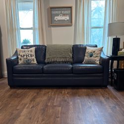 Two Blue Leather Sofas