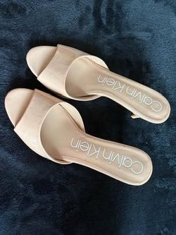 Calvin Klein Women’s Nude Patent Open-Toe Slide Mules - Scratched on the right front of shoe