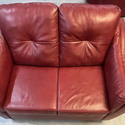 Price Drop! Genuine Red Leather Loveseat
