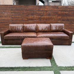 Restoration hardware Leather Sofa + Ottoman
