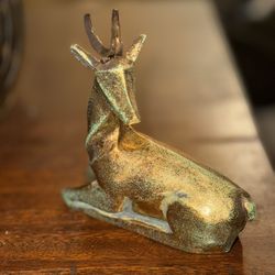 Wooden Gold Deer Figure